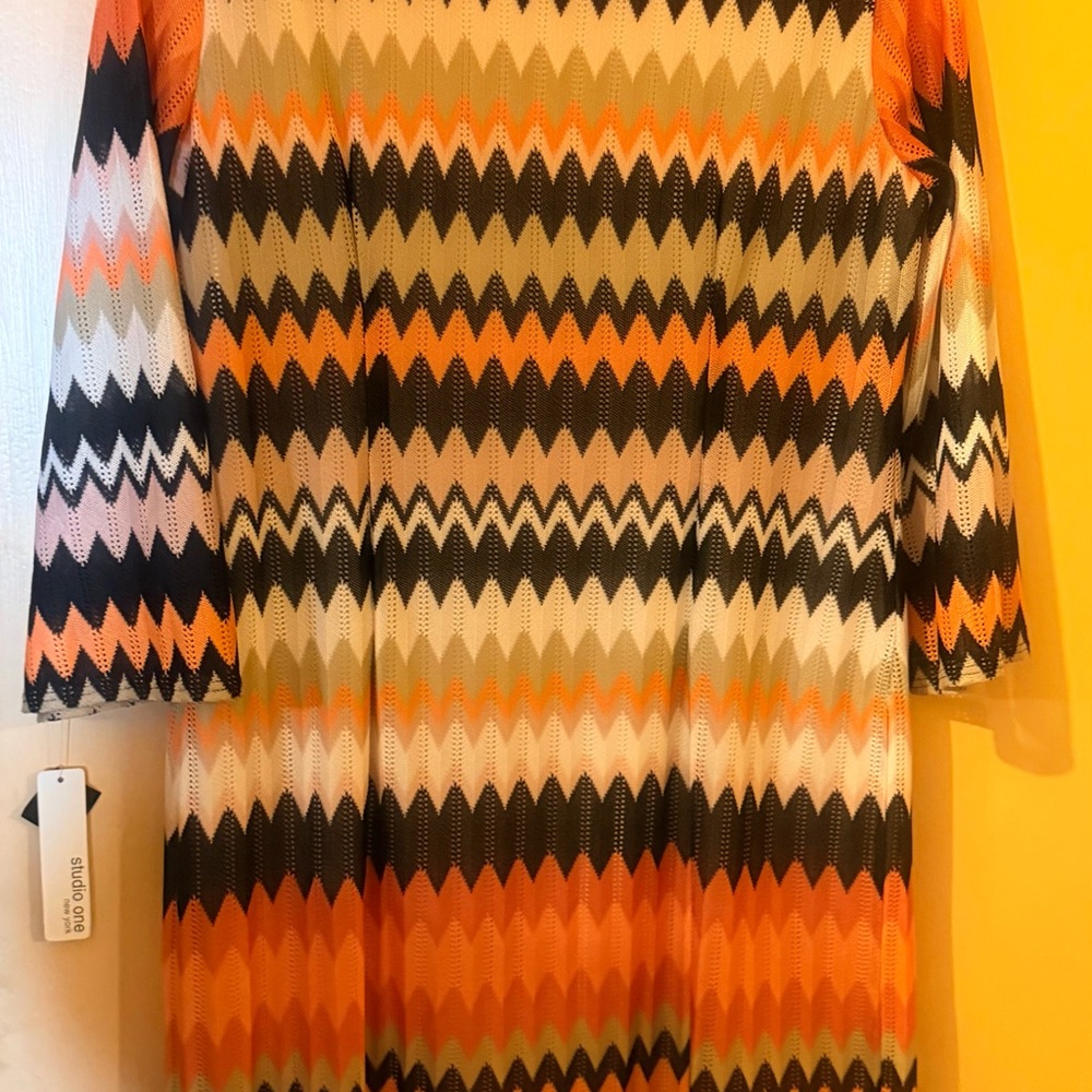 Studio One Zigzag Long Sleeve Dress - Orange, Black, White - Picture 5 of 5